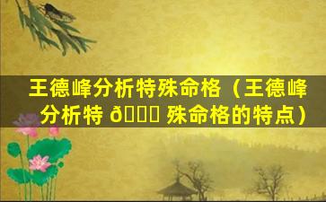 王德峰分析特殊命格（王德峰分析特 🐋 殊命格的特点）